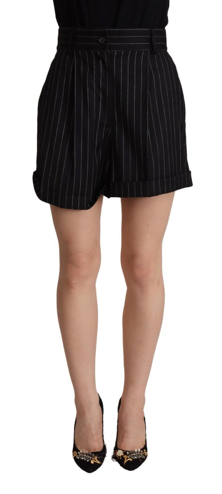 Striped Virgin Wool Bermuda Shorts — Black