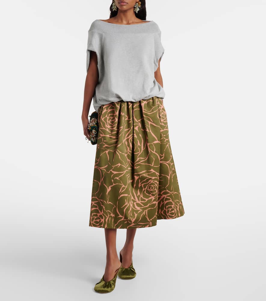 Floral cotton midi skirt