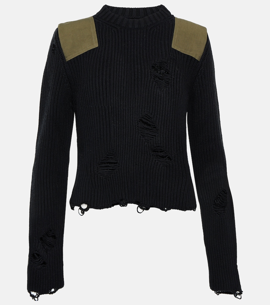 Distressed cotton and wool sweater