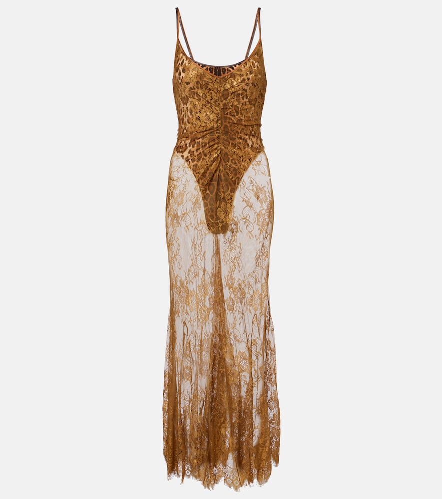 Silk-trimmed lace maxi dress