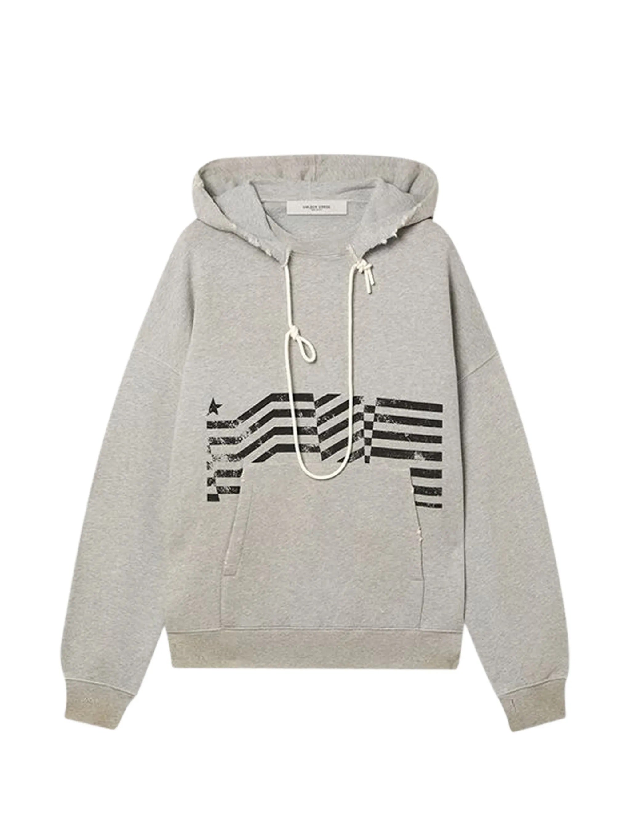 Drawstring Hoodie with Front Print & Destroyed Finish