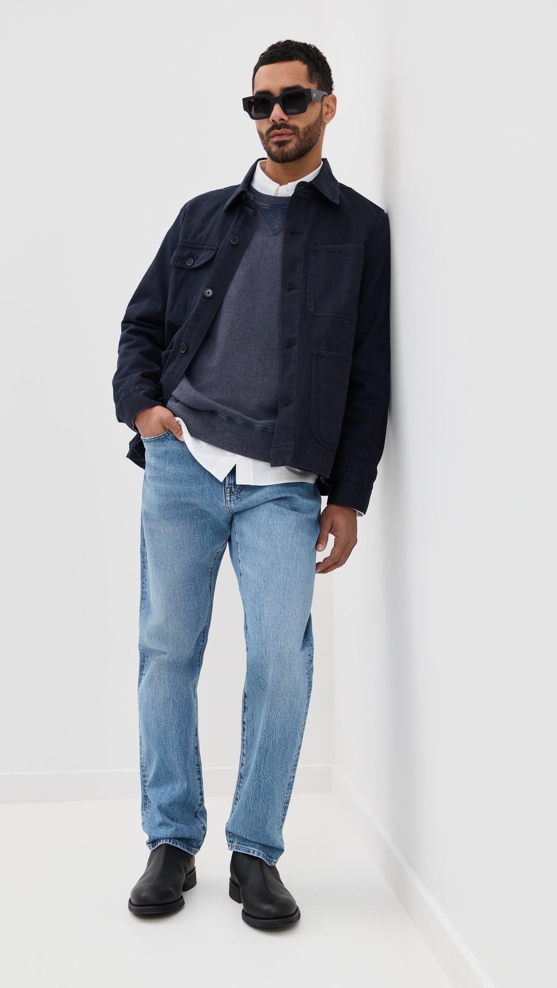 Alex Mill Marlon Sweatshirt In Light Weight Cotton Terry Dark Navy