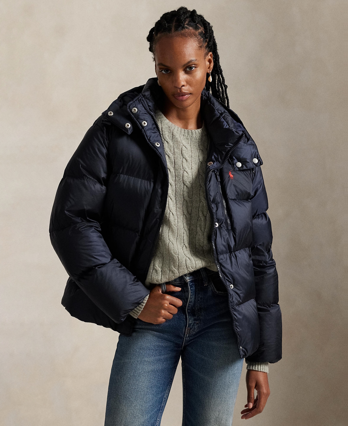Women's Water-Resistant Long Sleeve Quilt Jacket - Navy