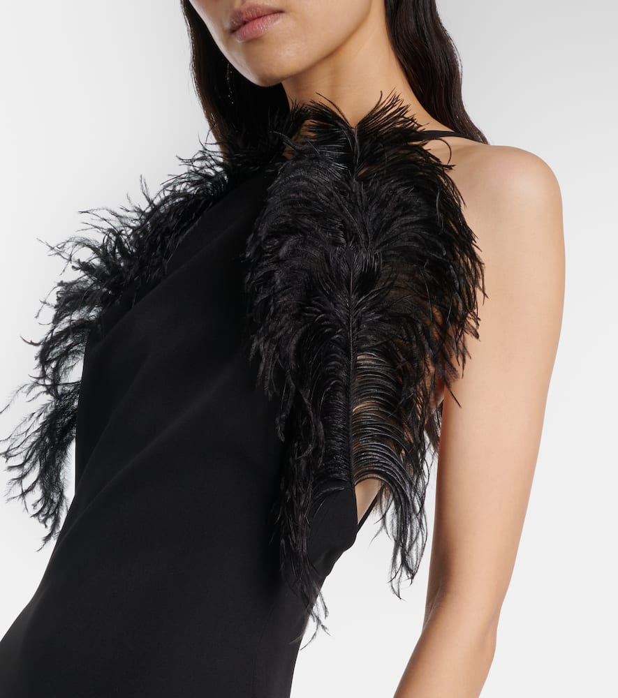 Feather-trimmed gown