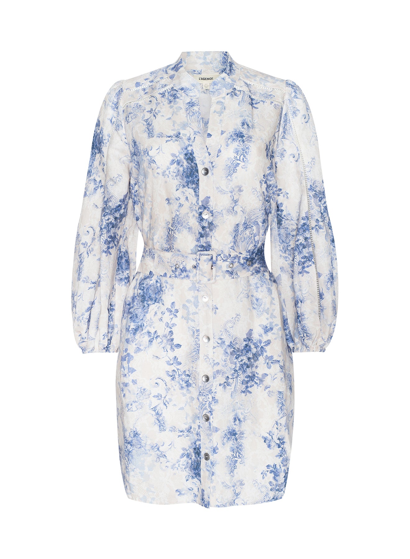 Kiersten Dress In Ivory/blue Watercolor Lace Paisley