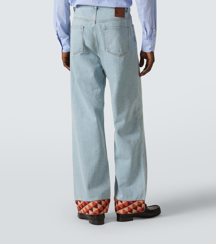Jacquard-trimmed wide-leg jeans