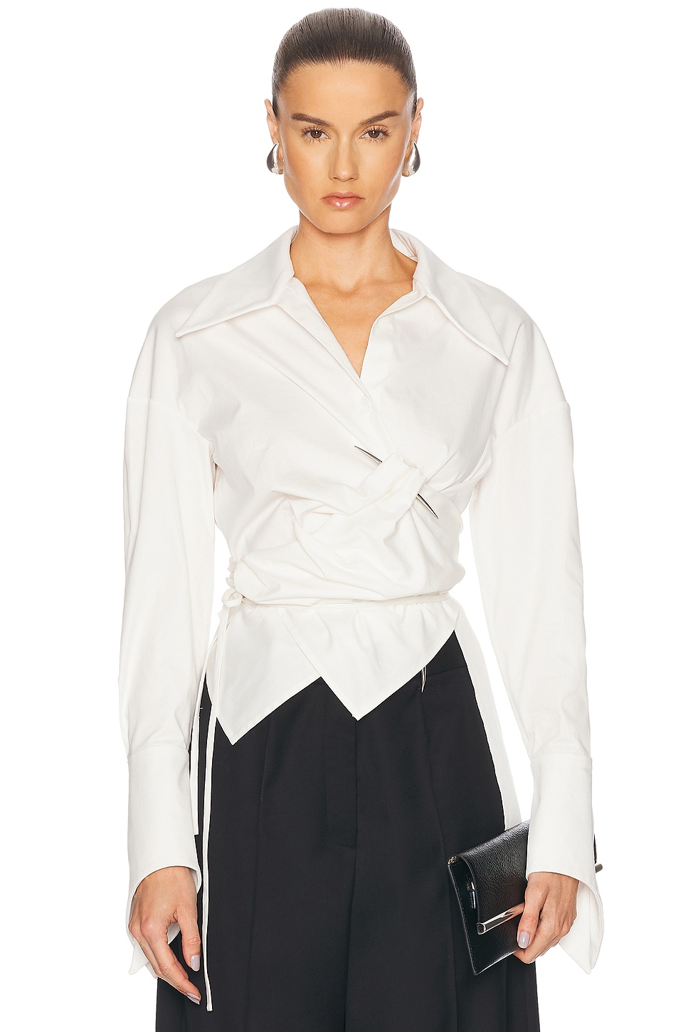 Grace Ling Pierced Dagger Oversized Wrap Shirt in White - White.  40/L also in 34/XS, 36/S