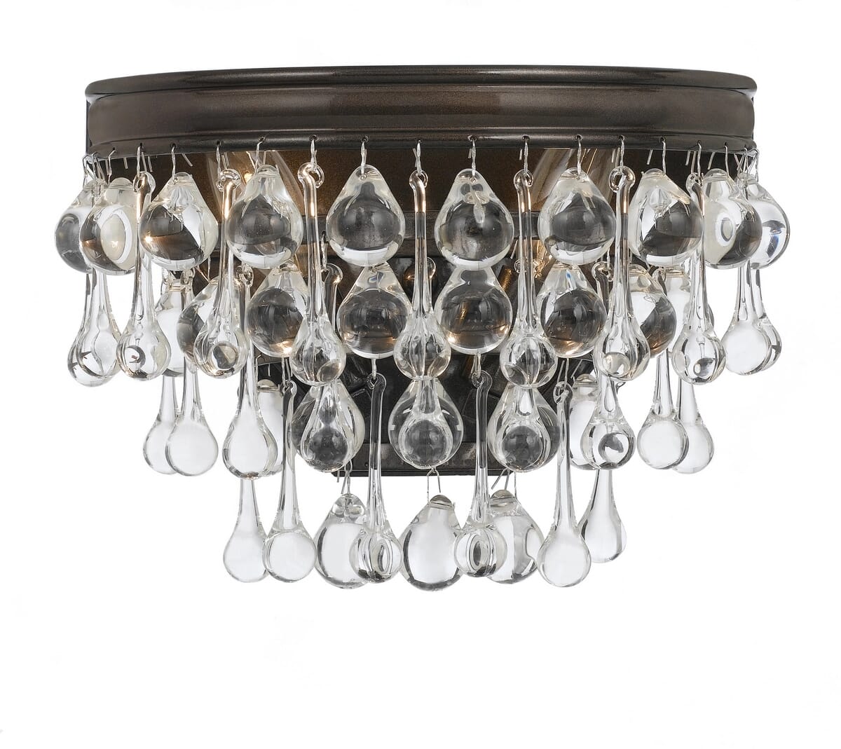 Calypso 2-Light 10" Wall Sconce in Vibrant Bronze with Clear Glass Drops Crysta