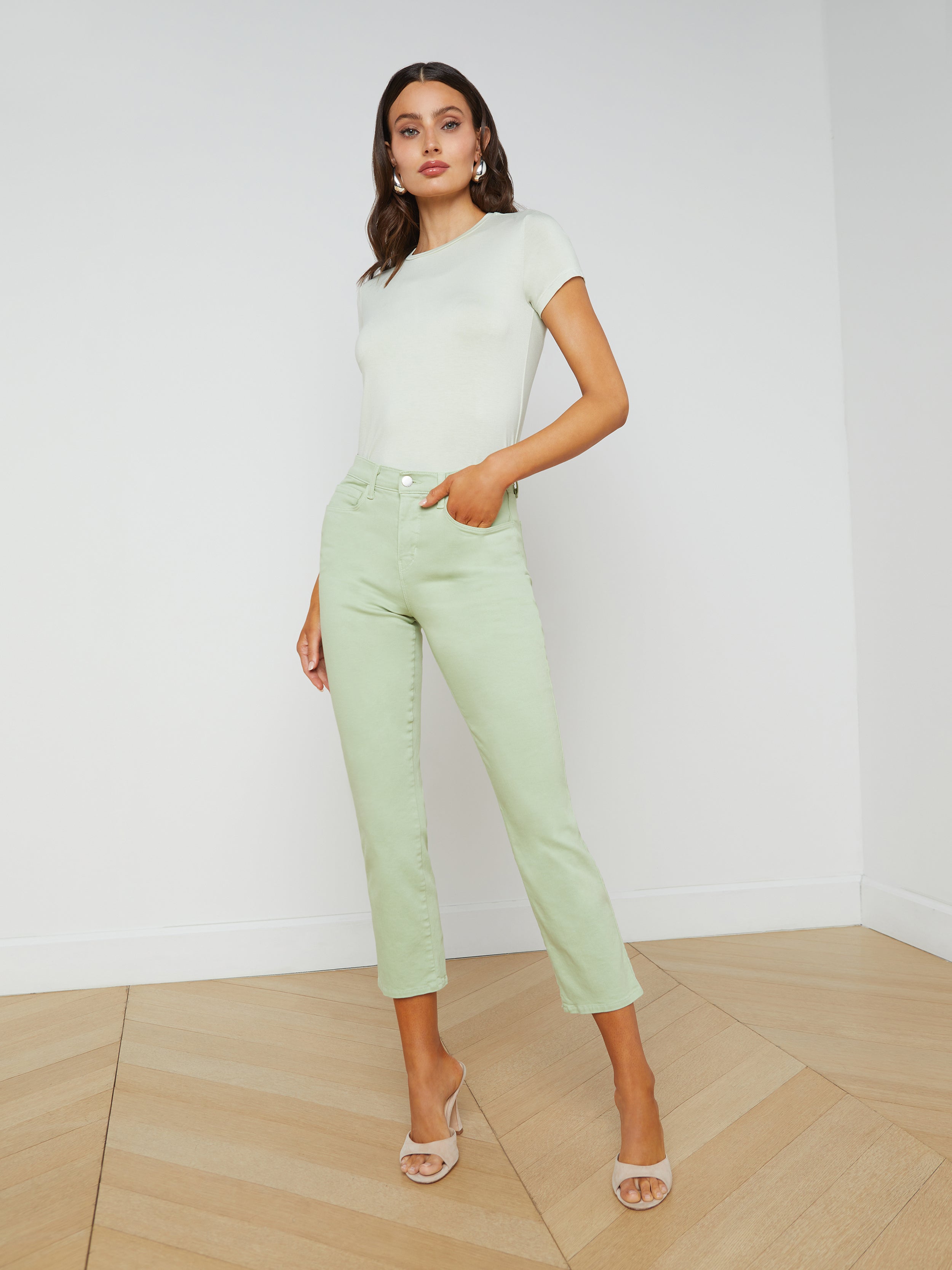 Alexia Cropped Cigarette Jean In Laurel Green