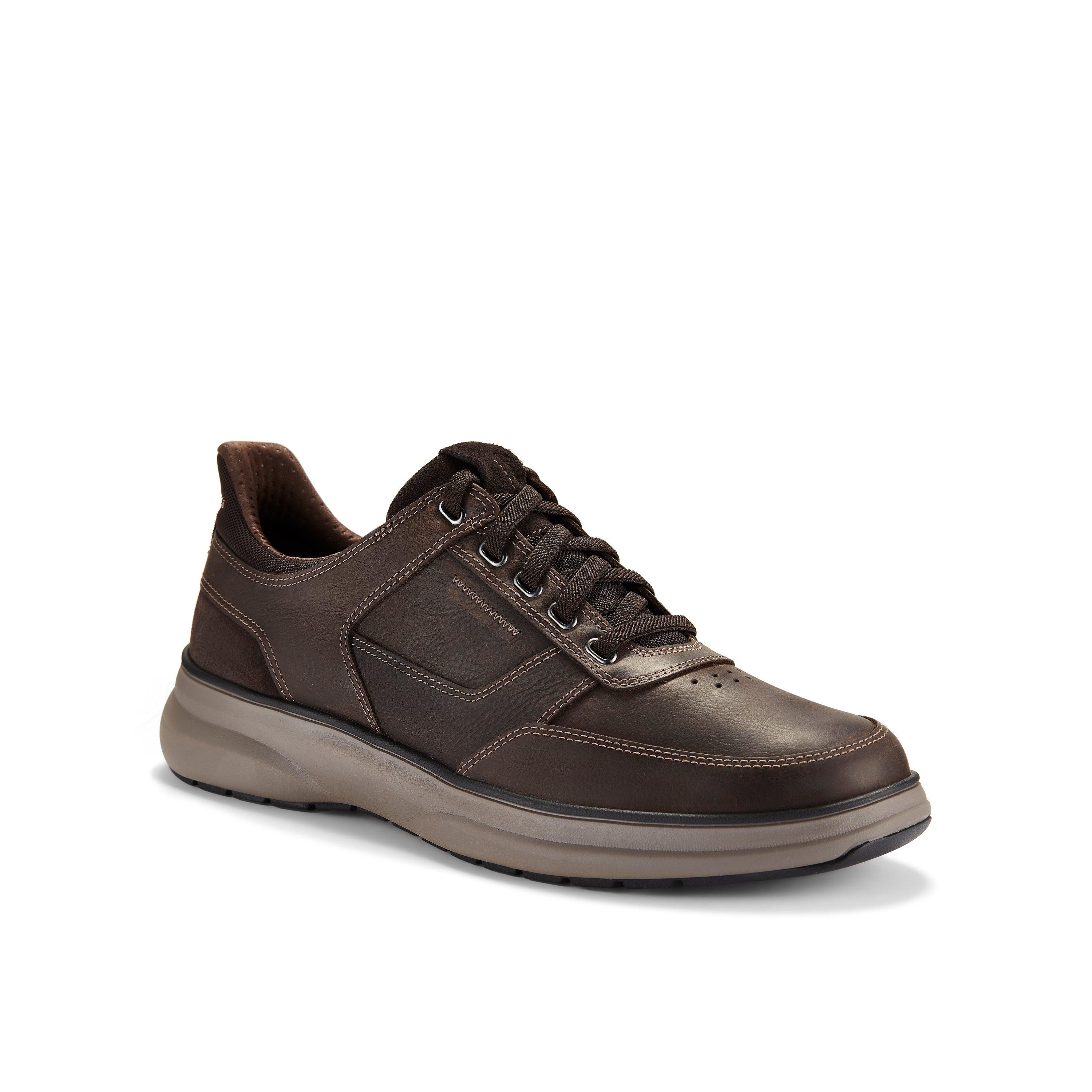 Clarks Men's Mullan Easy Dark Brown Leather Trainers, Lace Up | : 7.5/Wide Fit
