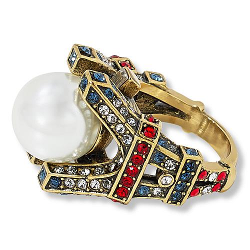 Eiffel Tower Simulated Pearl and Crystal Ring