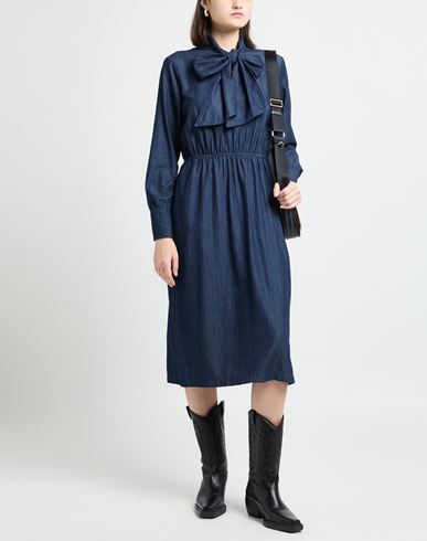 Woman Midi dress Blue Size 12 Cotton
