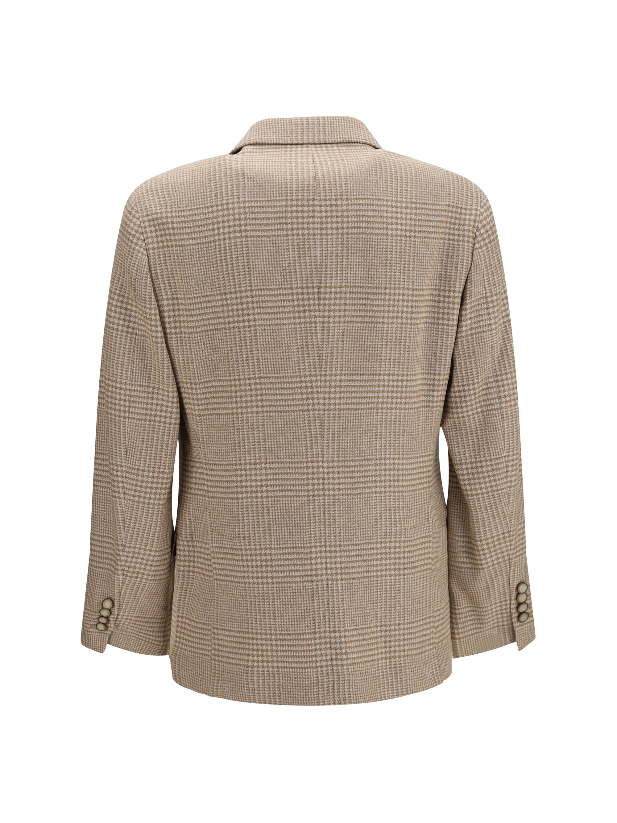 Checked Cotton Blazer — Camel