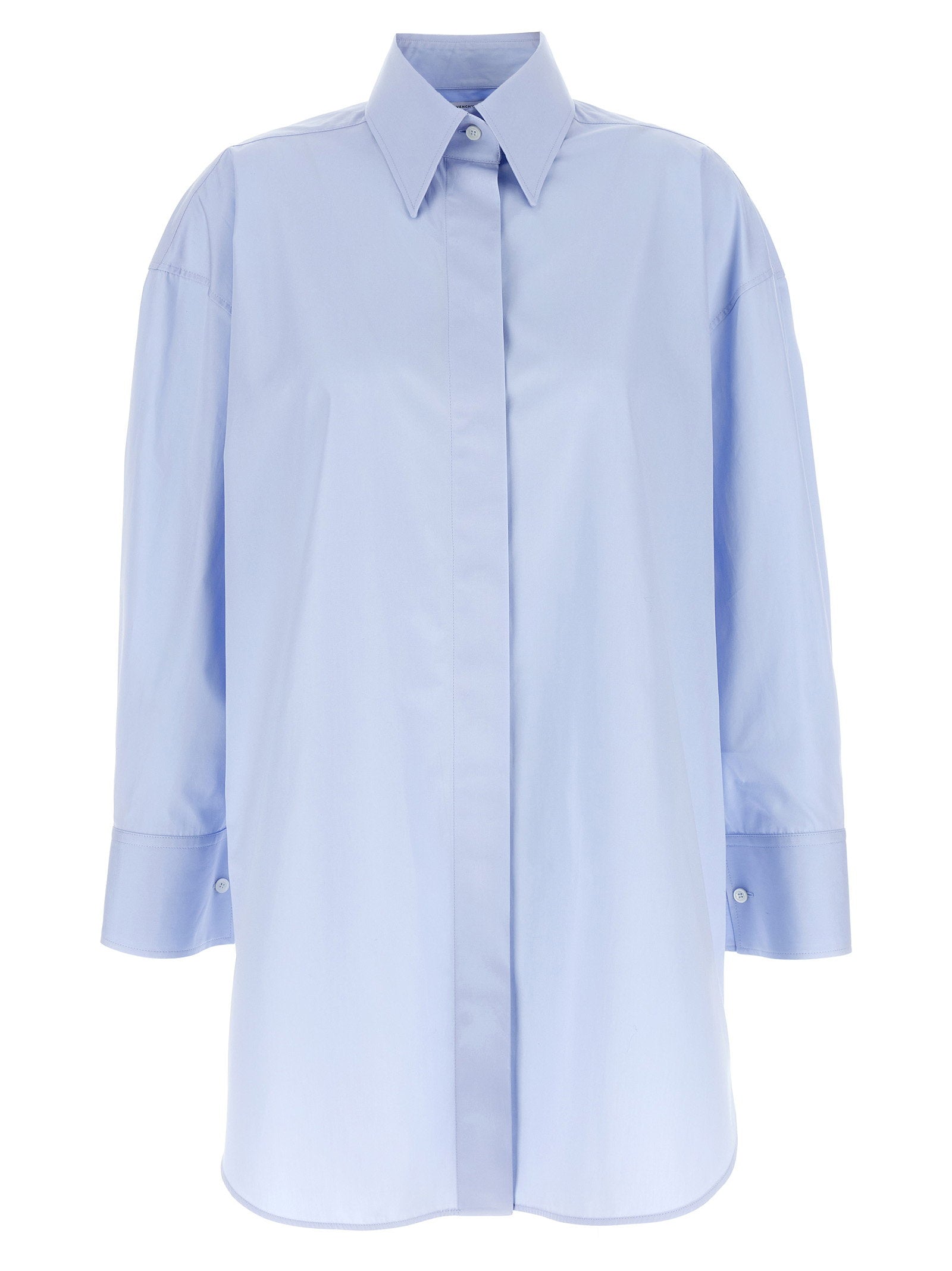 Asymmetric Cotton Poplin Shirt — Light Blue