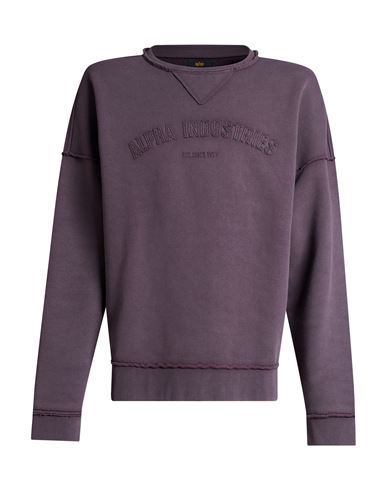 Man Sweatshirt Dark purple Size L Cotton, Polyester