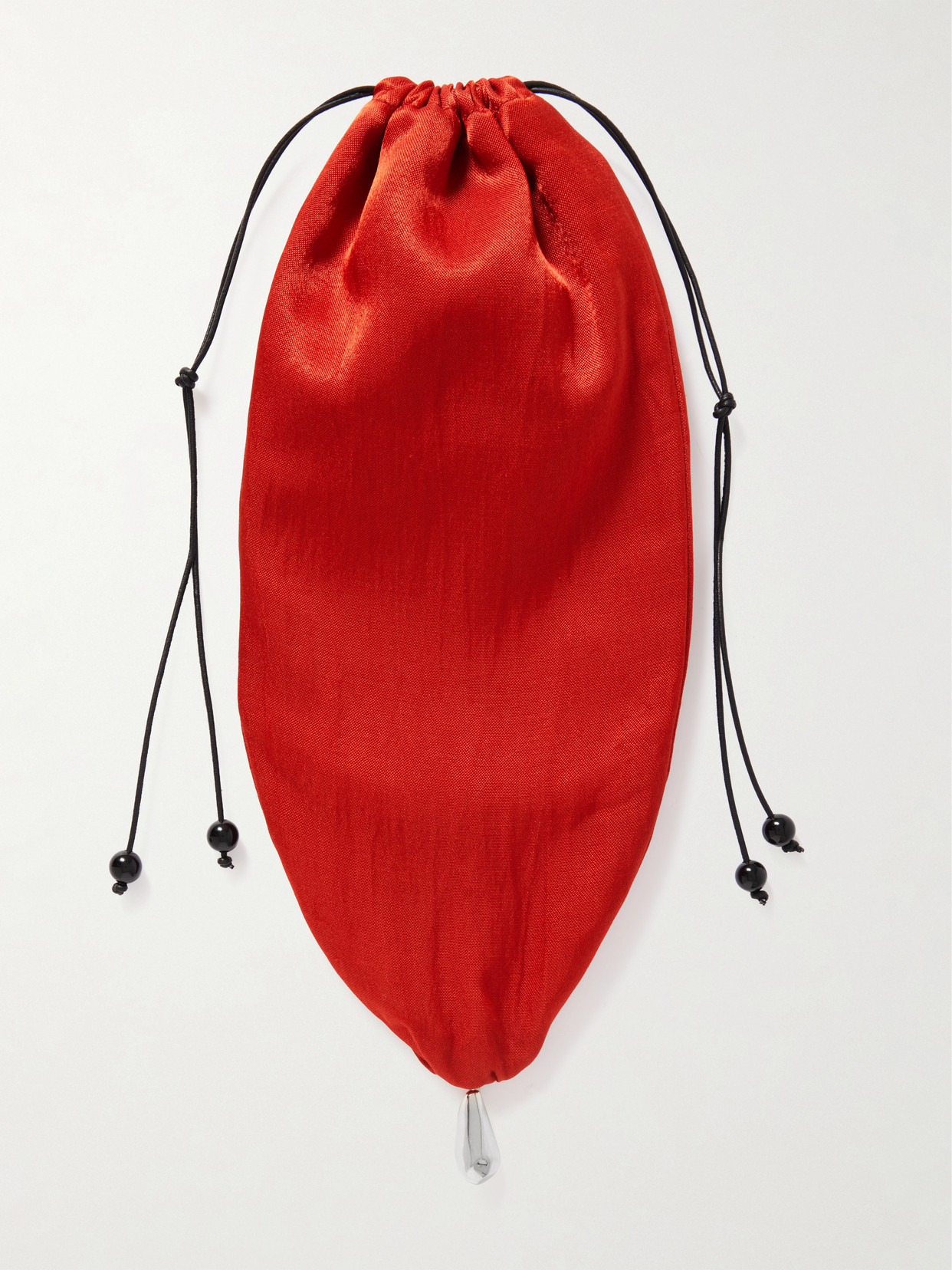 Teardrop Embellished Satin Drawstring Pouch - Red