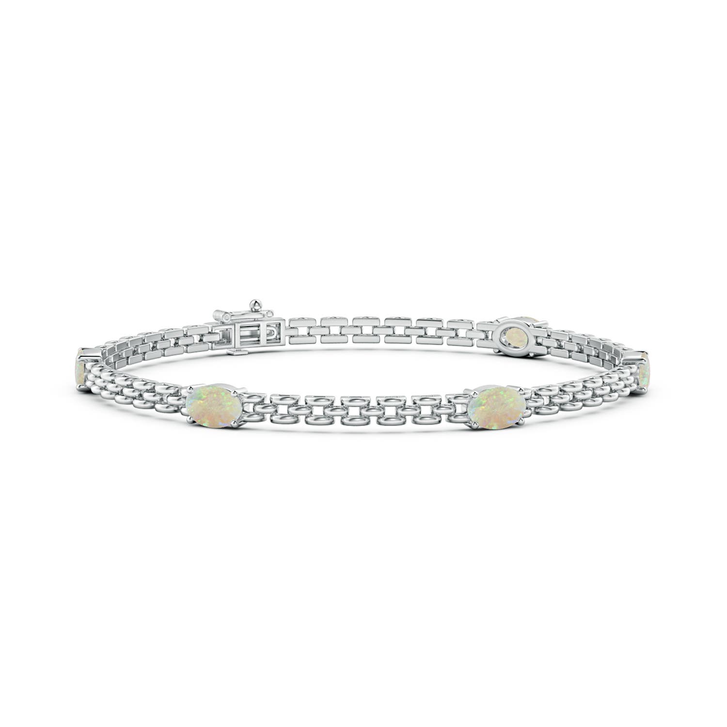Angara 1.4 Carats Five Stone Oval Opal Station Link Bracelet in 14K White Gold
