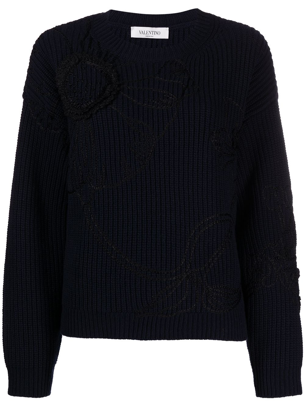 Valentino Garavani floral-embroidered knitted jumper - Blue