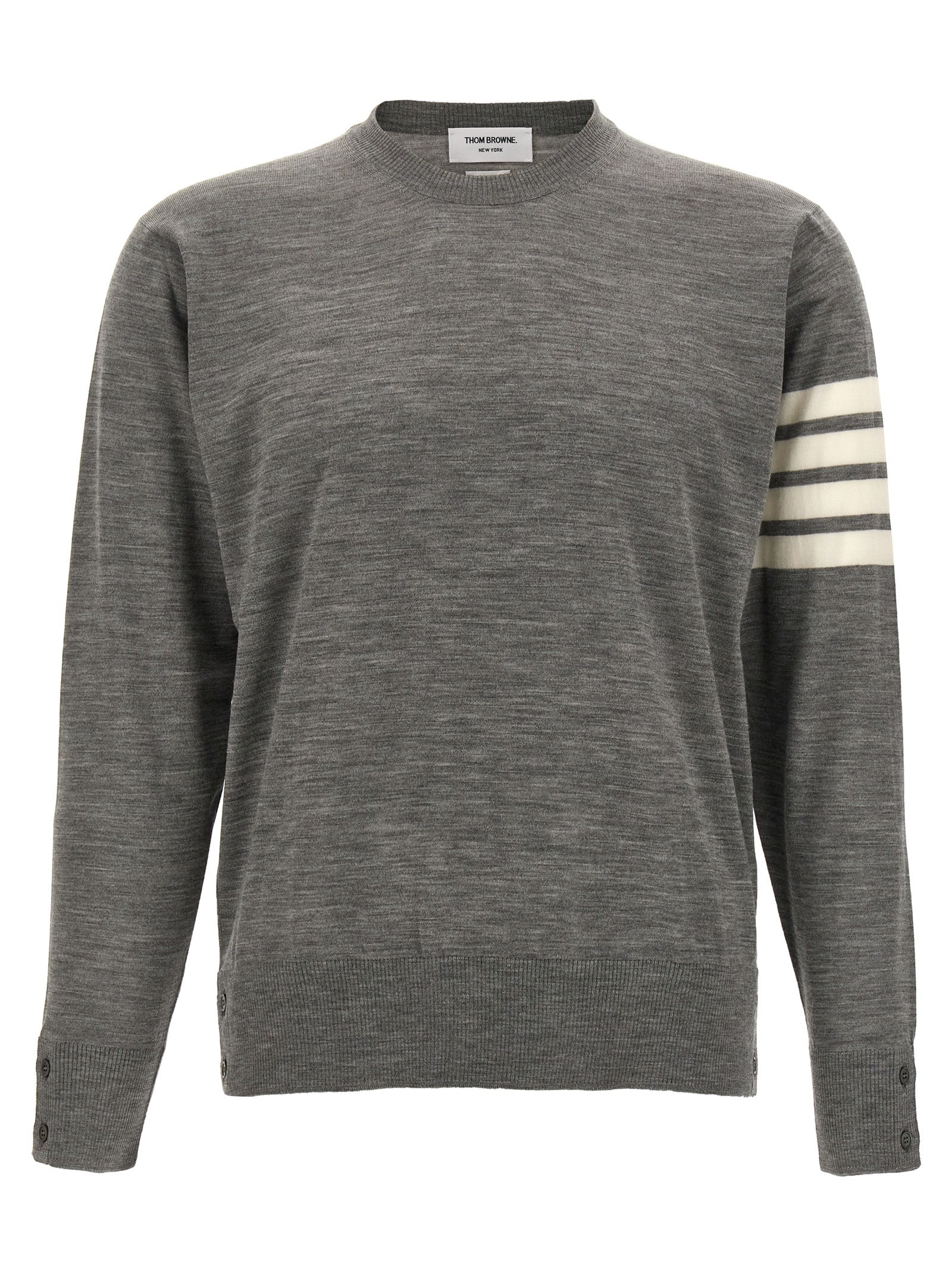 Virgin Wool with 4-Bar Stripe Sweater — Gray