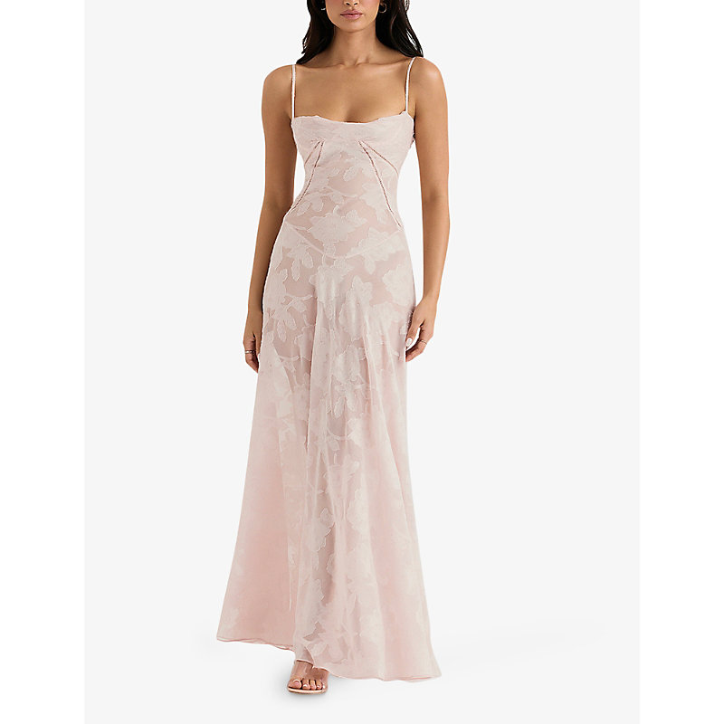Womens Soft Pink Seren Lace-up Lace Maxi Dress
