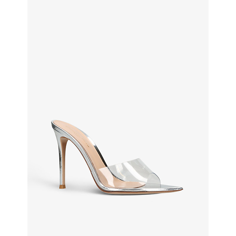 Womens Silver Elle 105 Leather and Pvc Heeled Mules