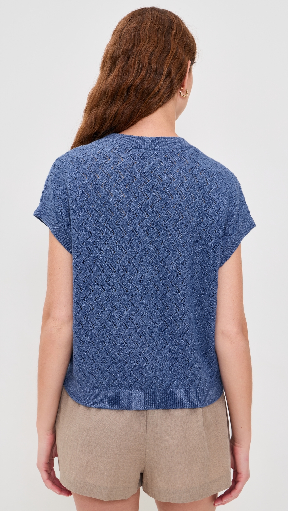 Manae Pointelle Knit Top Bijou Blue