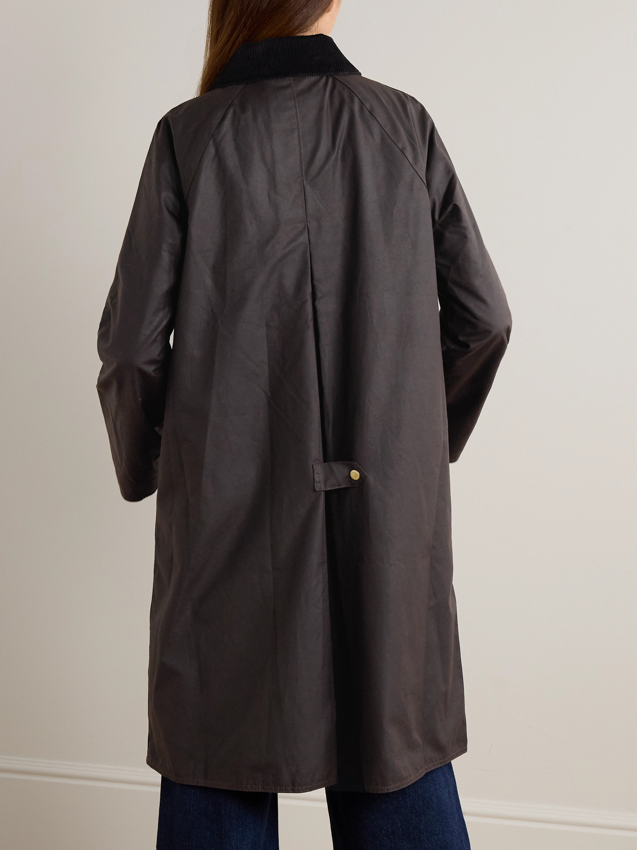Evette Corduroy-trimmed Waxed-cotton Trench Coat - Green