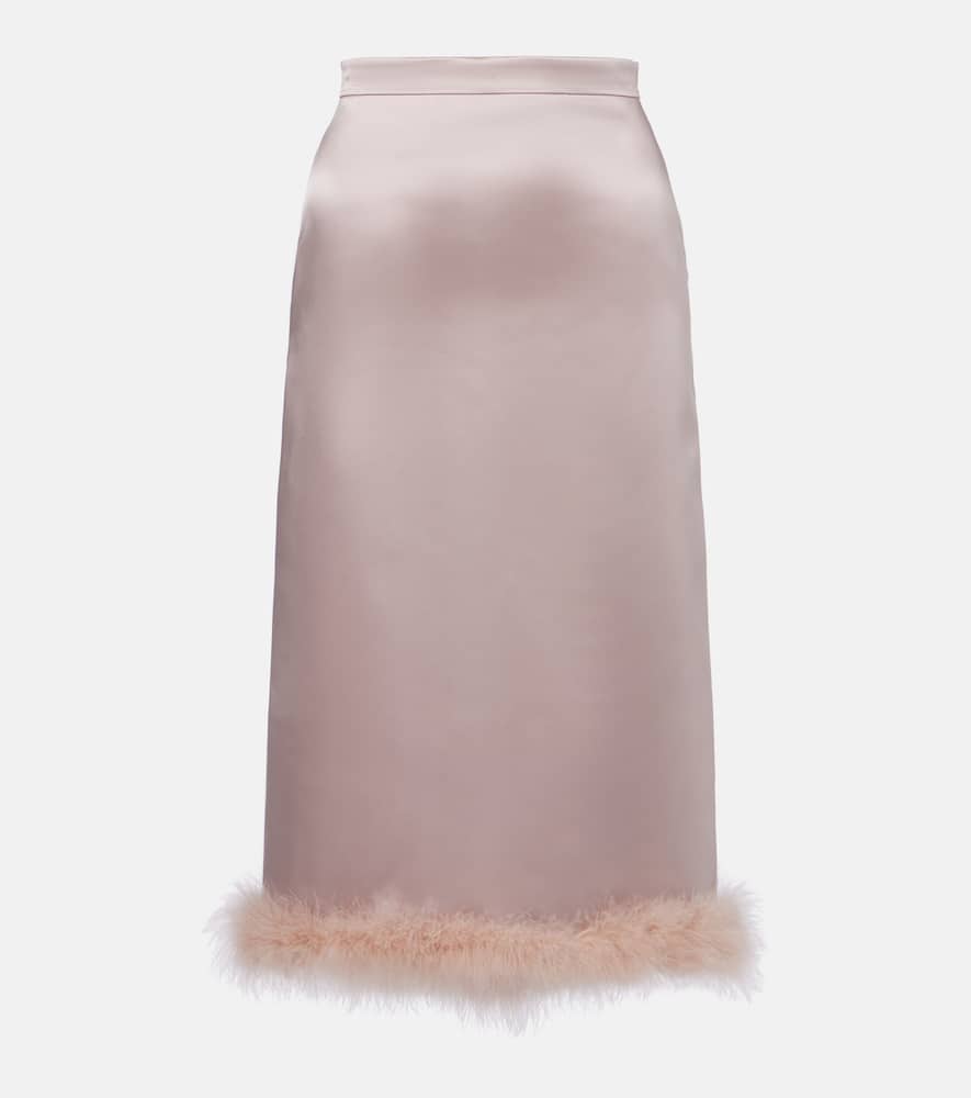 Feather-trimmed high-rise midi skirt