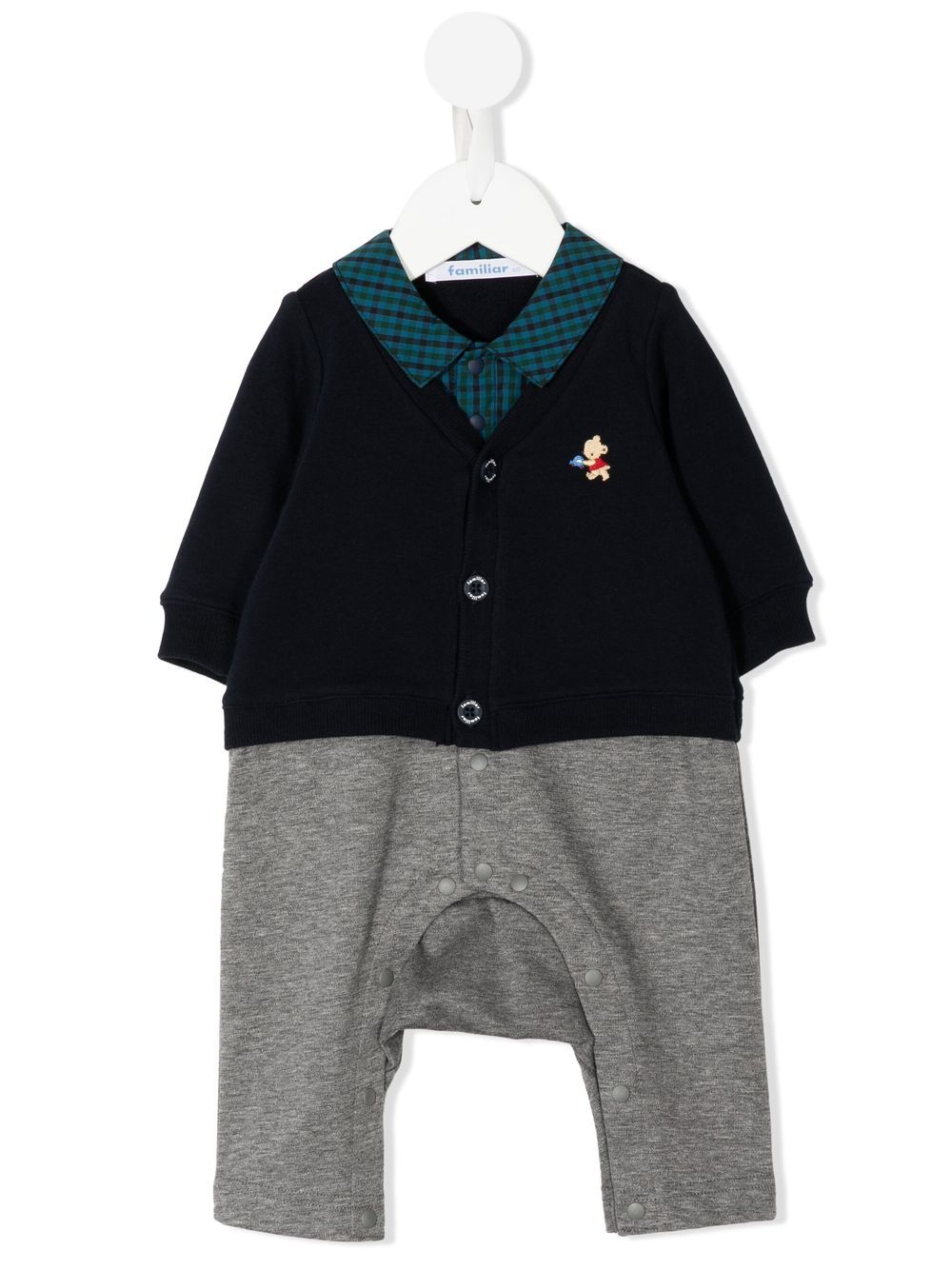 Embroidered-motif long-sleeve romper suit - Blue