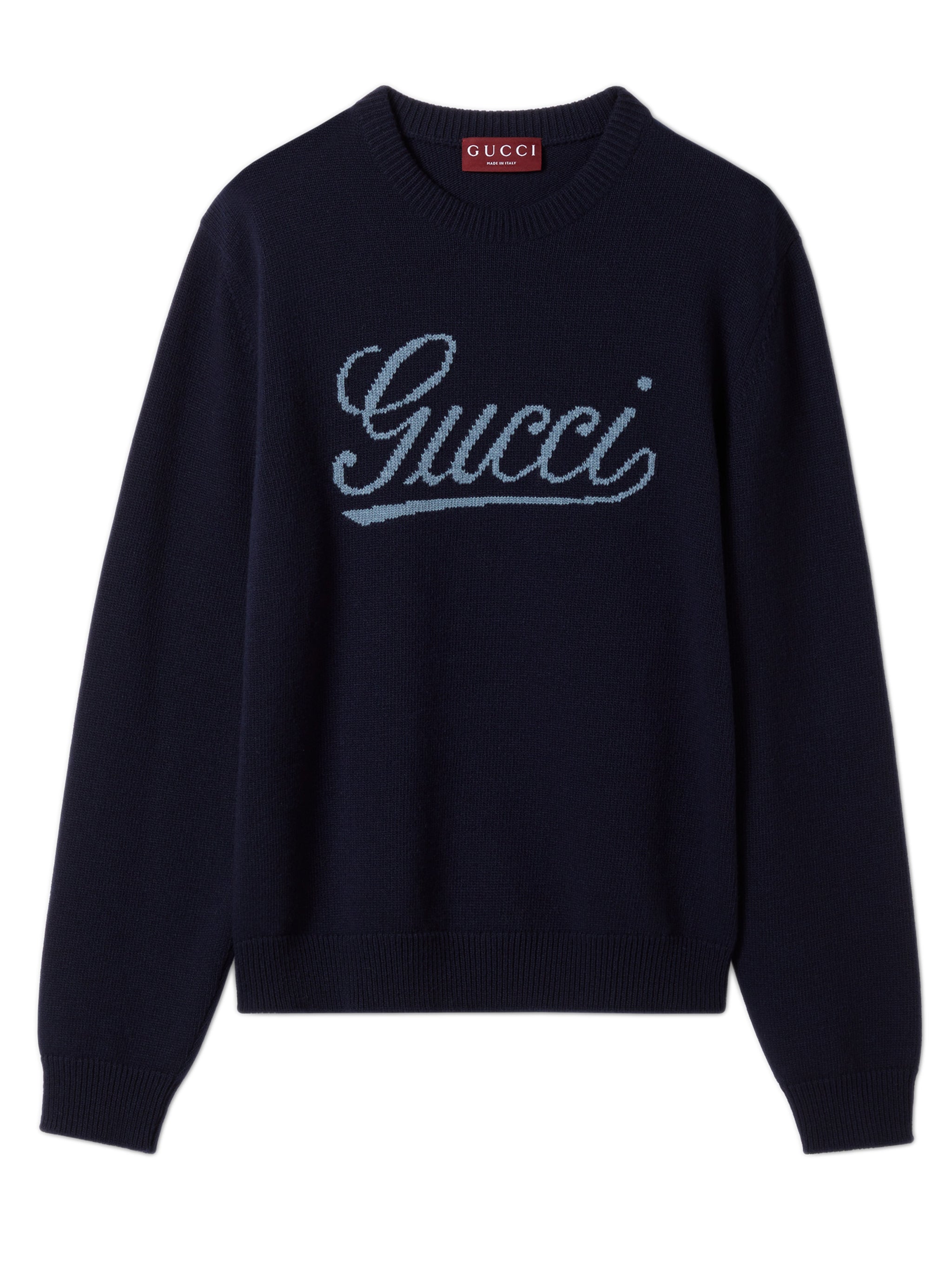 Ribbed Wool Crewneck Sweatshirt with Intarsia Logo
