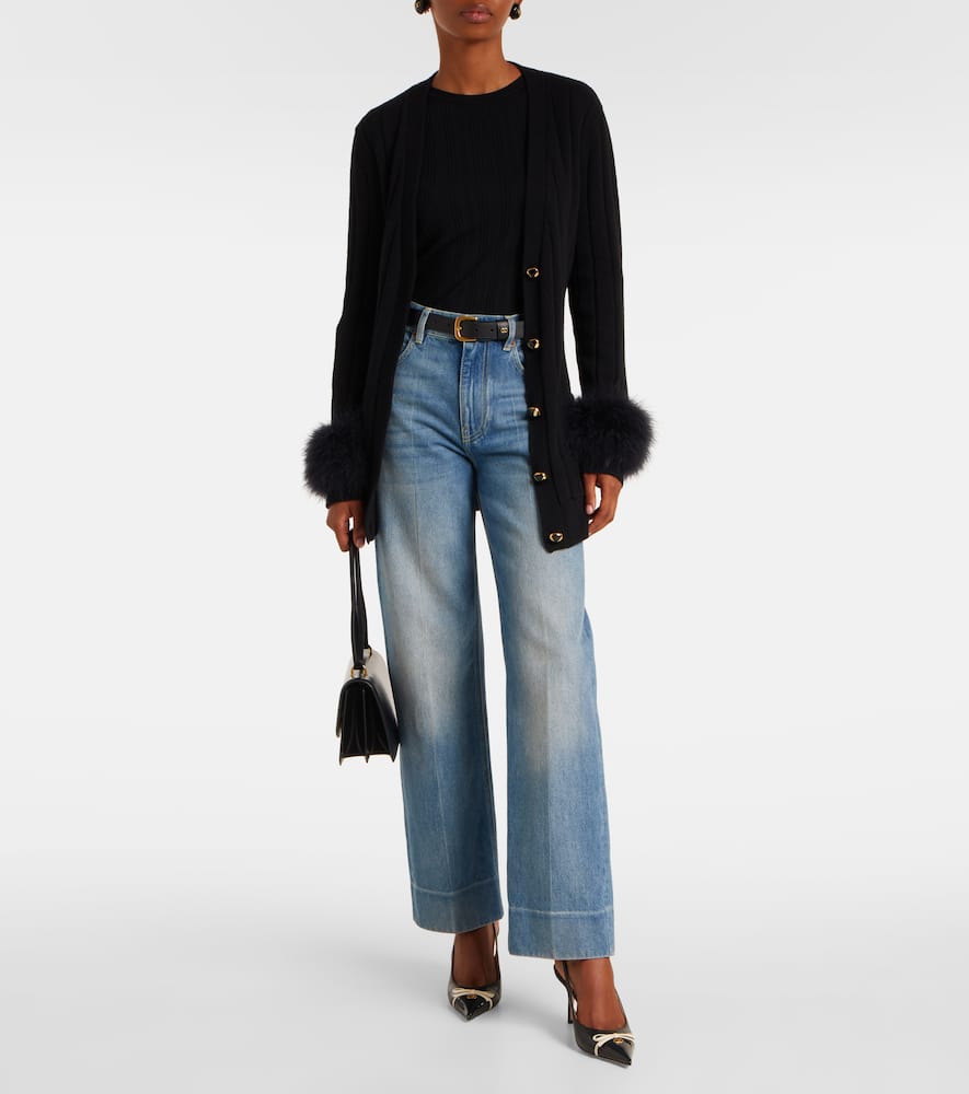 Feather-trimmed virgin wool cardigan