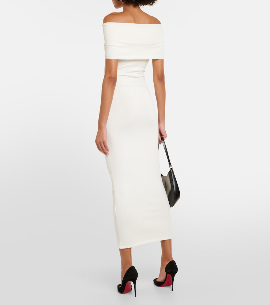 Off-shoulder ribbed-knit midi dress