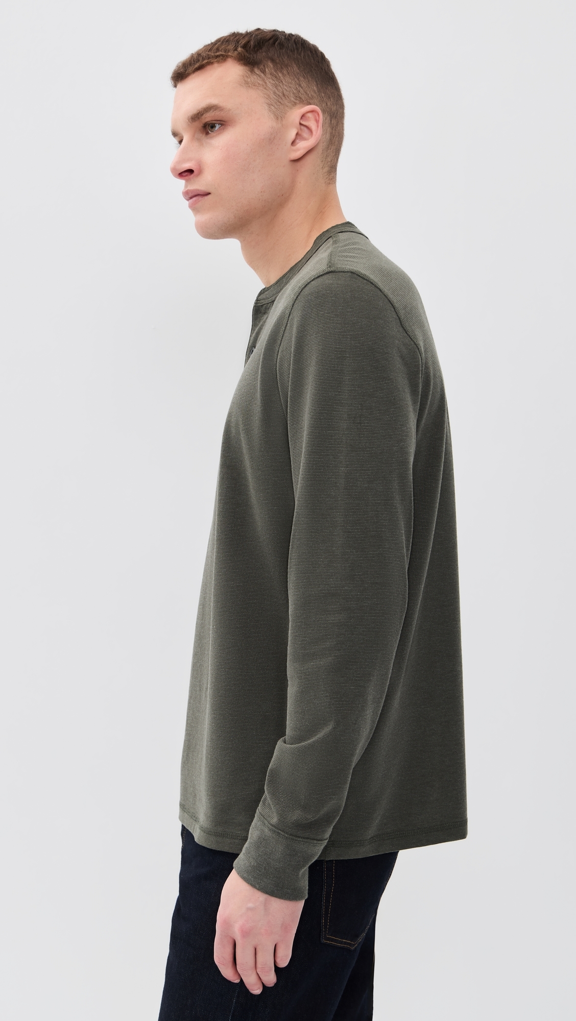 Long Sleeve Waffle Henley Night Rock