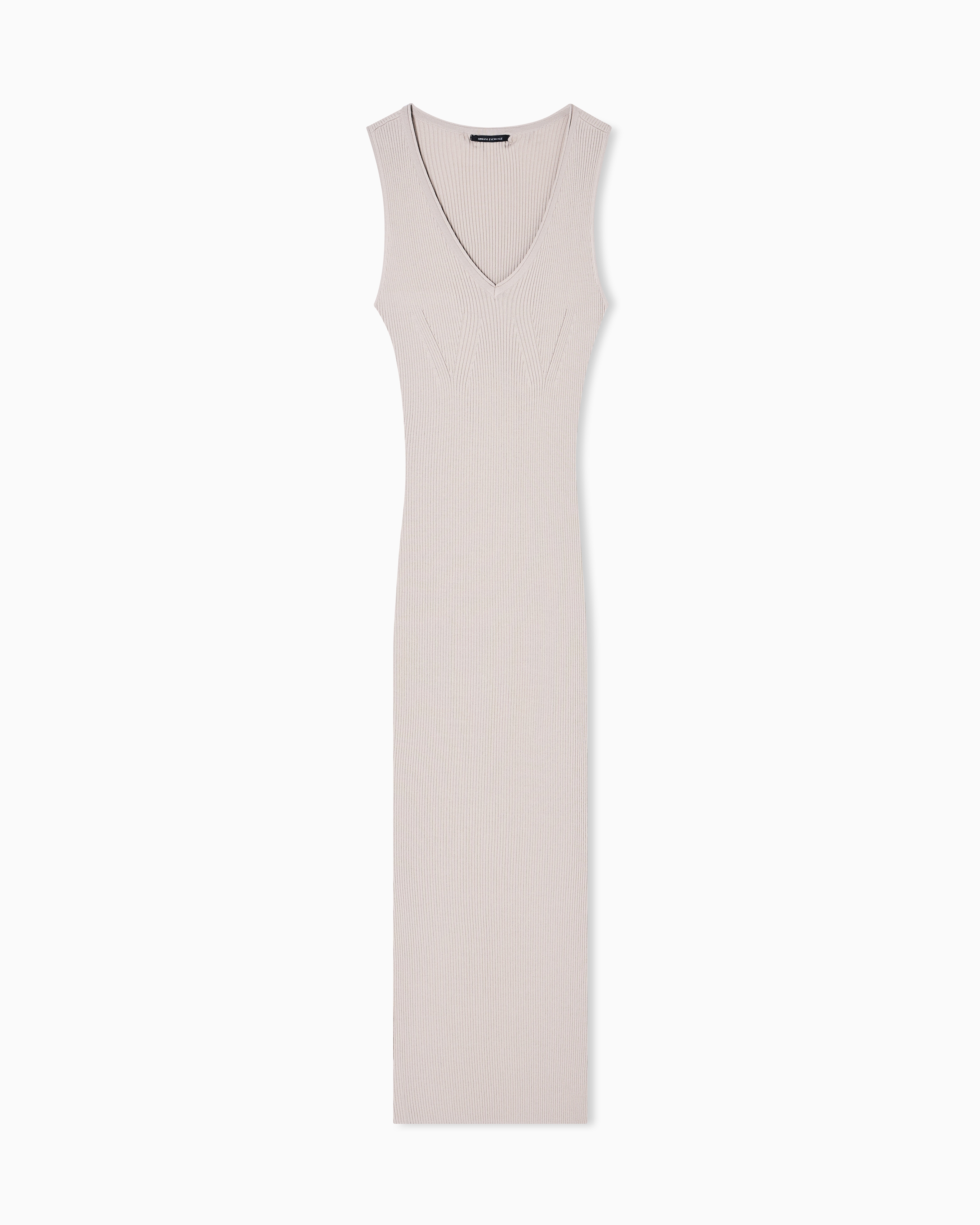 Long dress in openwork knit with V-neck