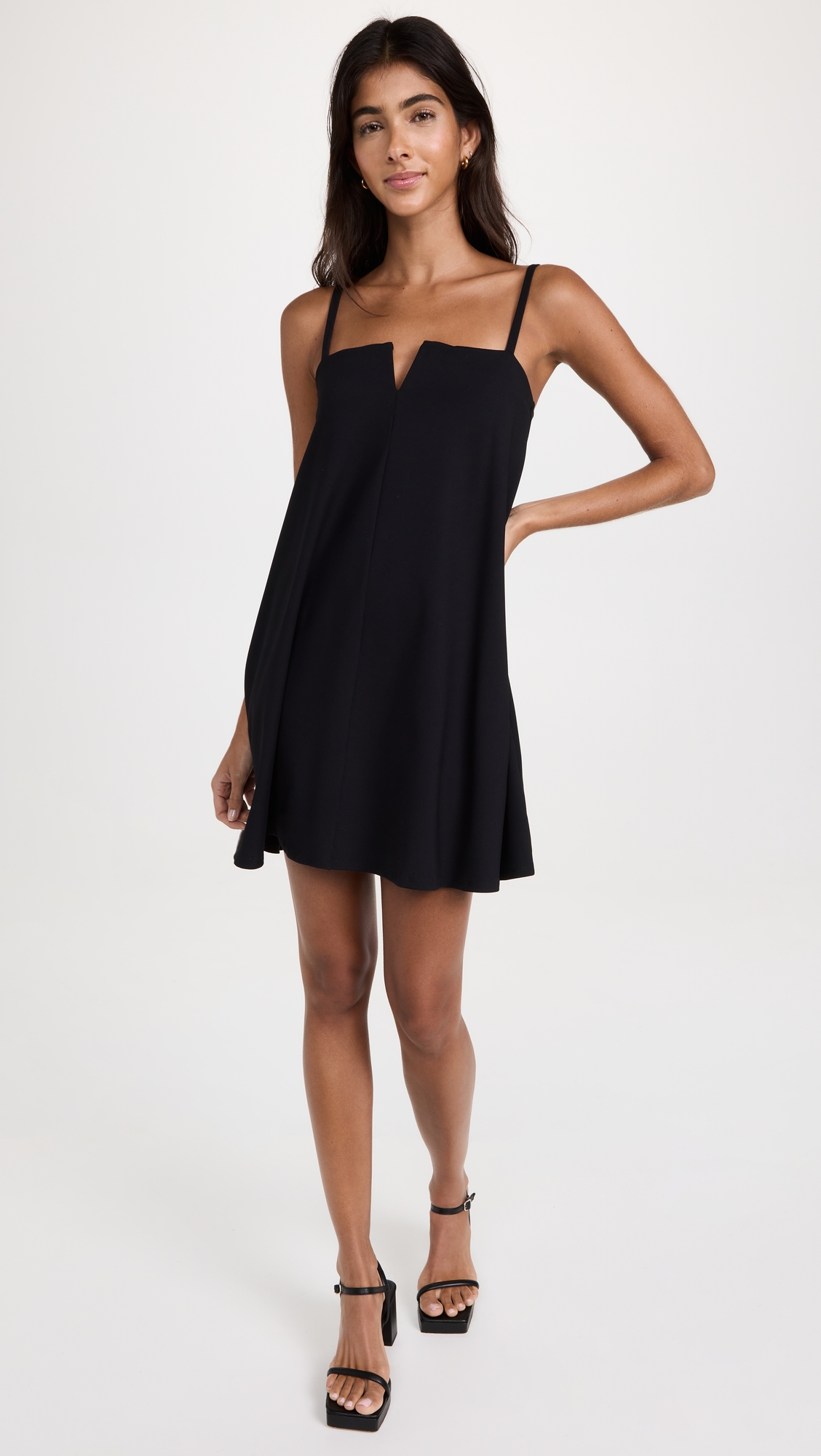 Flared V-Wire Tank Dress Black