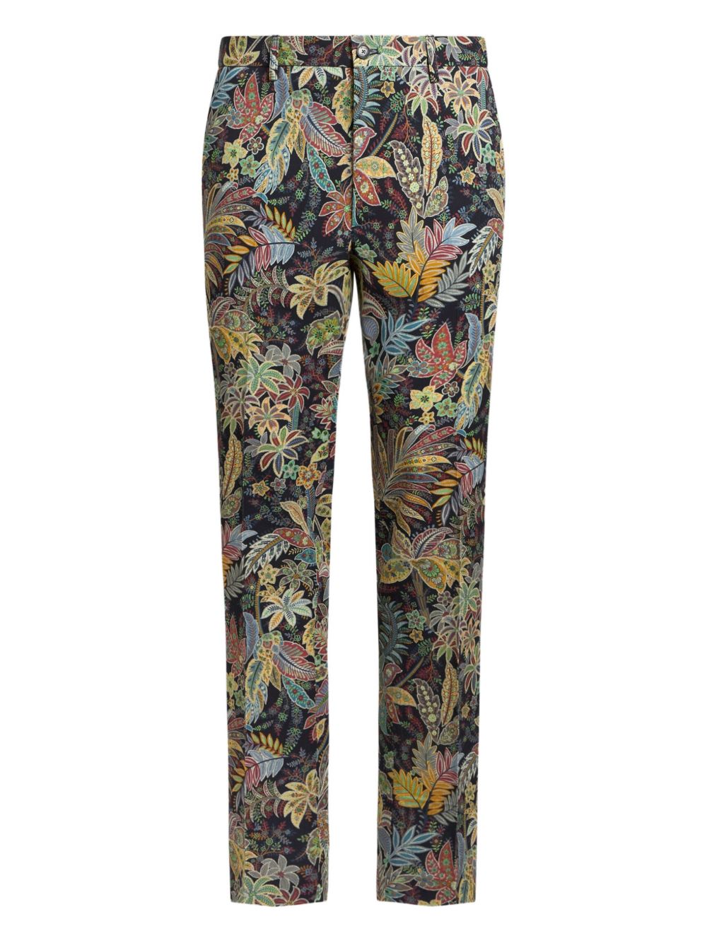 Botanical-print gabardine trousers - Black