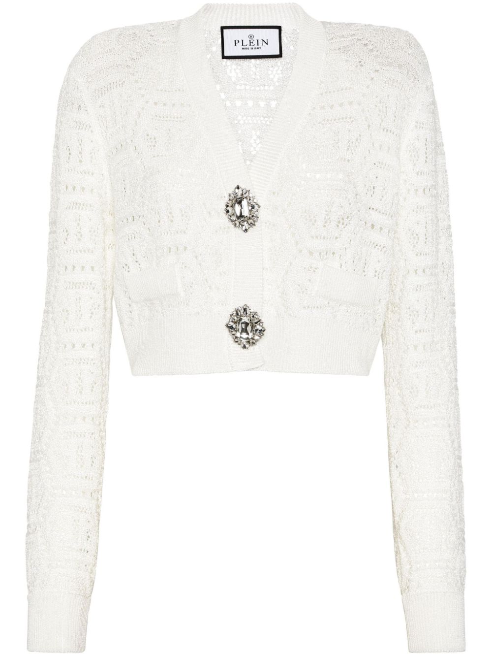 Monogram crochet-knit cardigan - White
