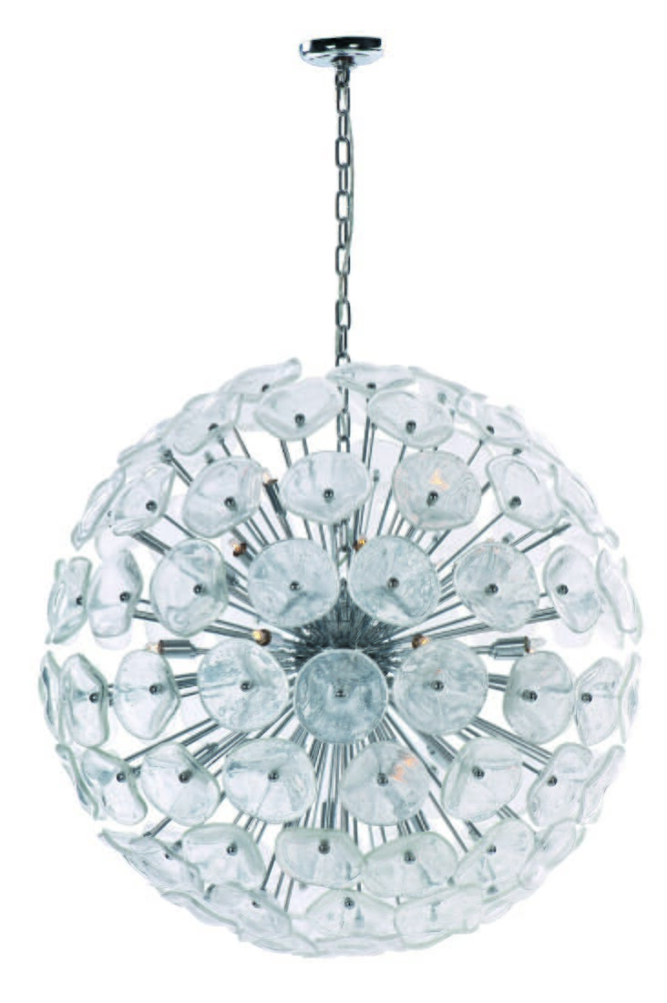 Fiori 31.5" 28-Light Clear Murano Glass Pendant in Polished Chrome