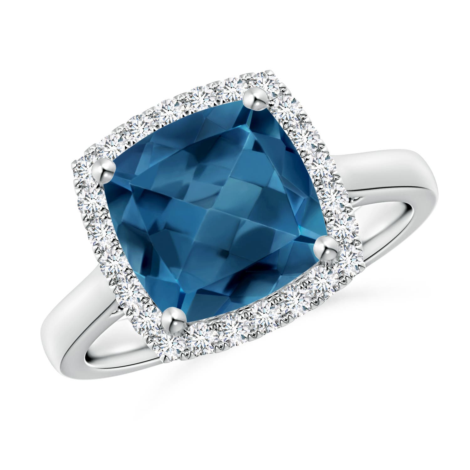 Angara 3.3 Carats Classic Cushion London Blue Topaz Halo Engagement Ring in Platinum