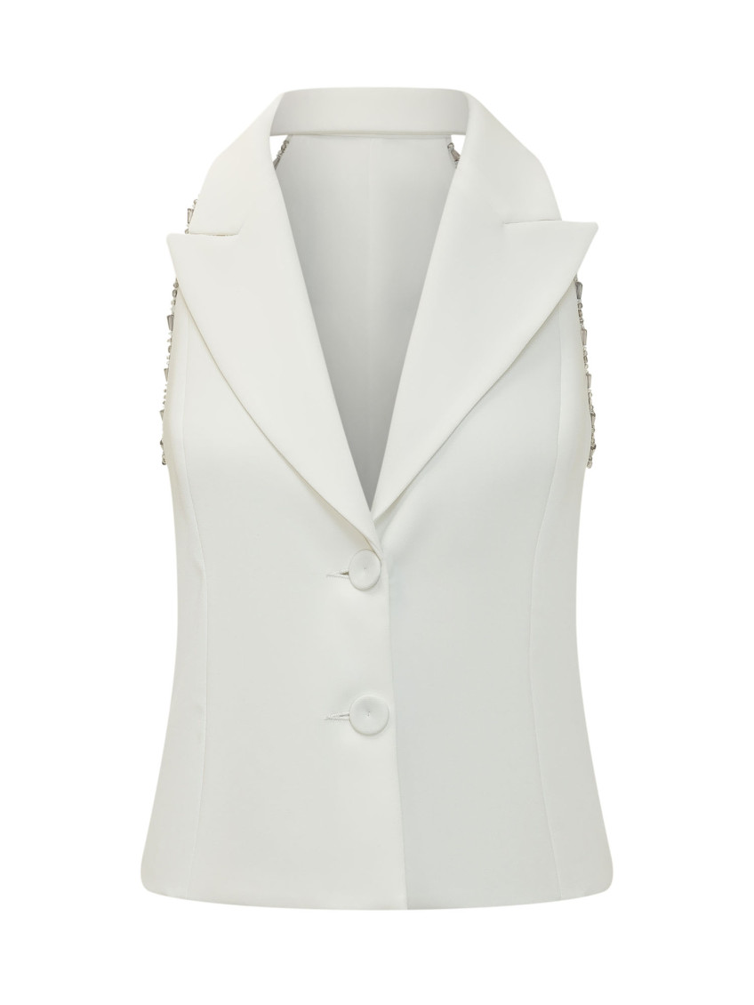White Solid Notched Lapel Blazer