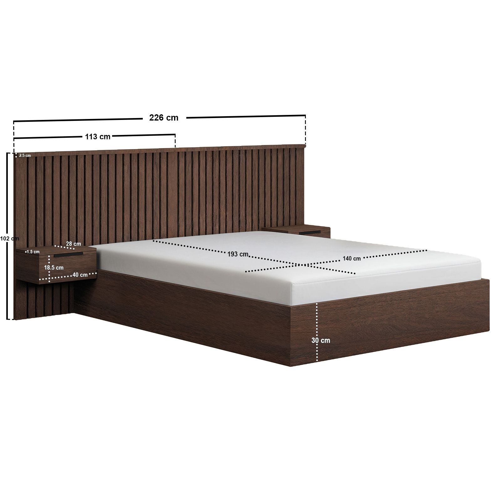 Solace+Co Unisex Taylor Hotel Ottoman Bed w/ Side Tables Walnut in Brown | : King