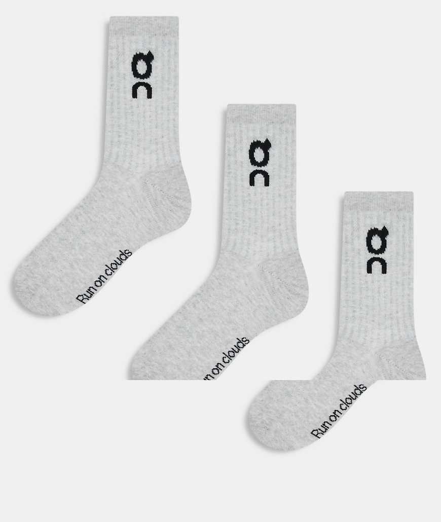 ON 3 pack logo high socks in grey