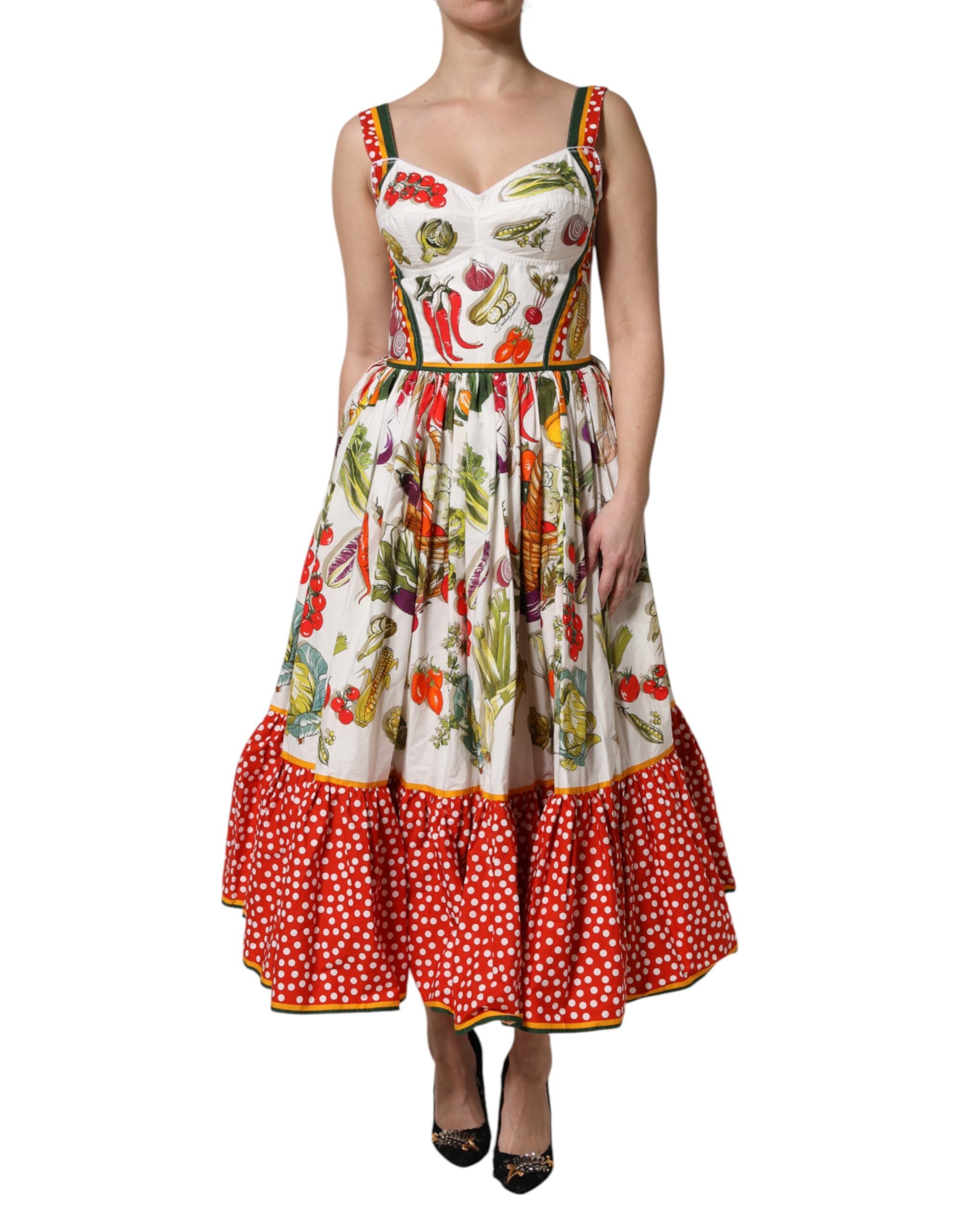 Vegetable-Print Cotton Dress — White
