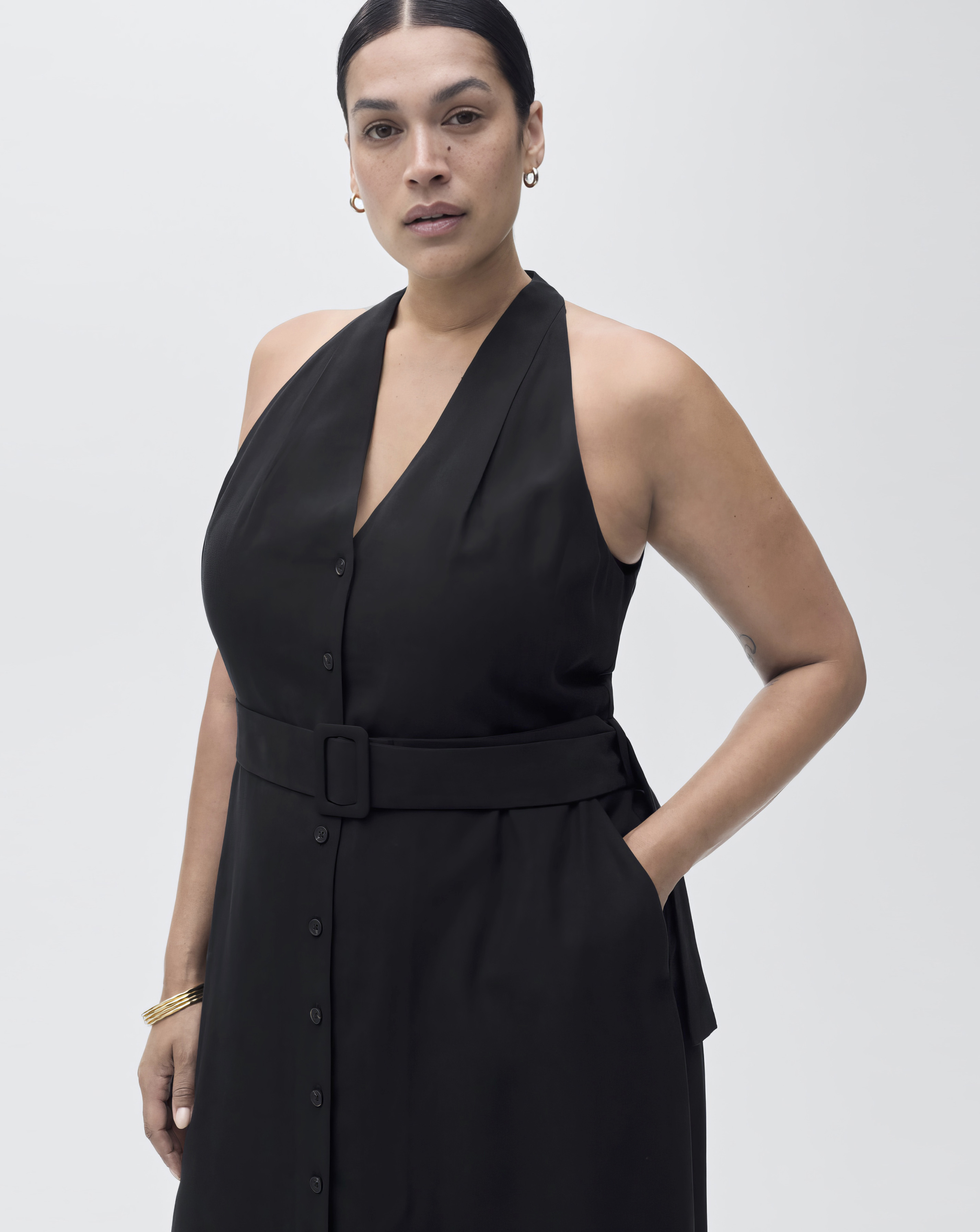 MANGO COLLARED BELTED MIDI DRE