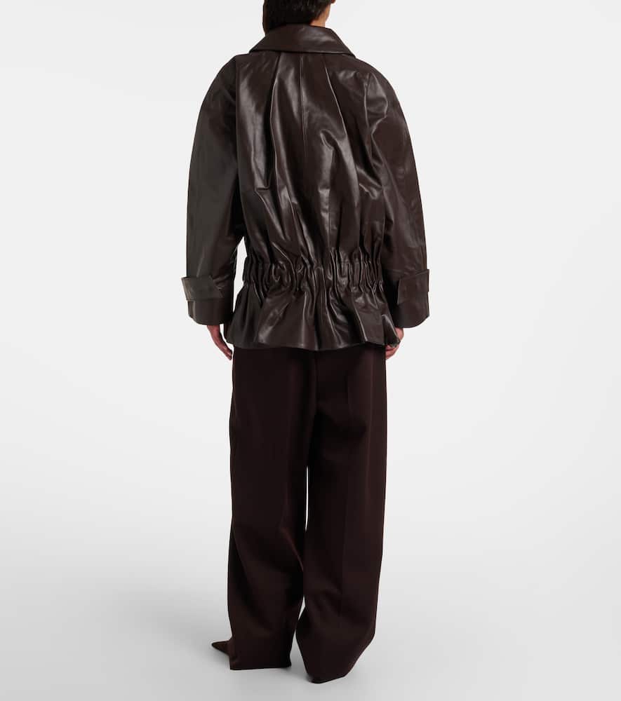 Cropped leather trench coat