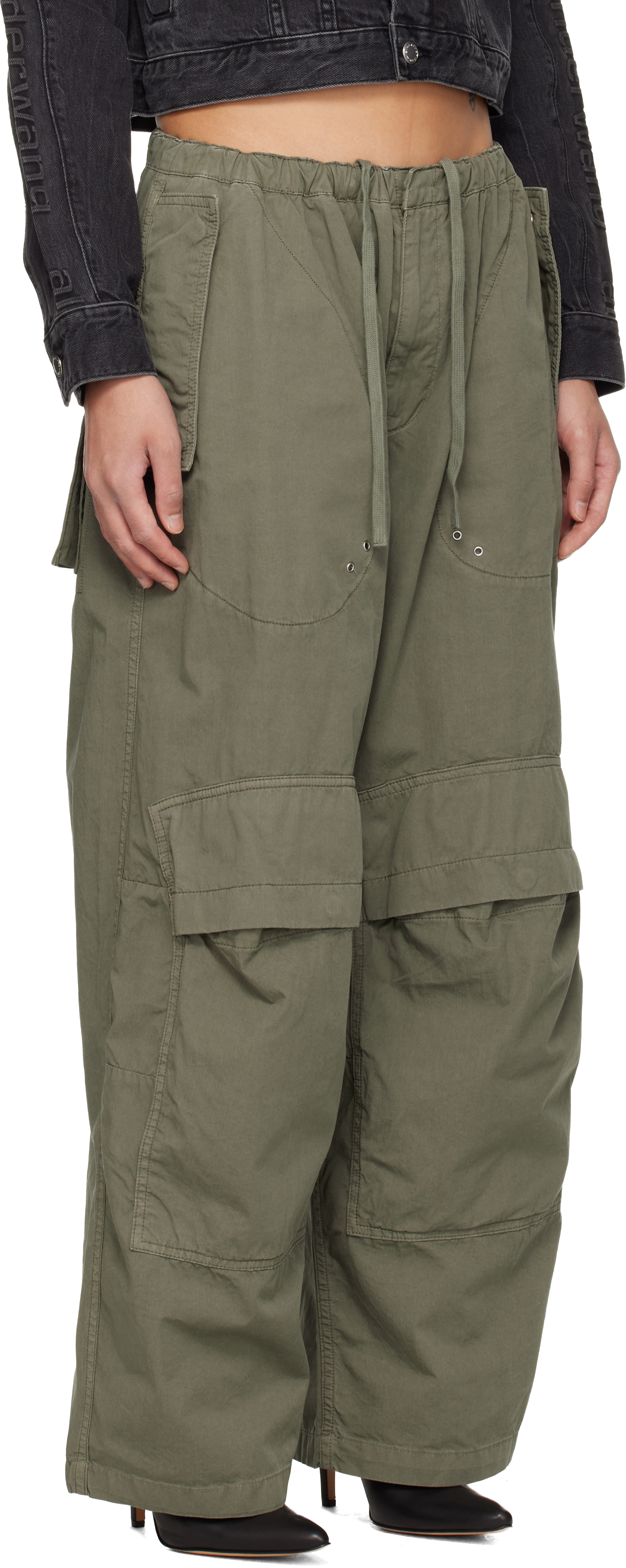 Khaki Mid-Rise Articulated Pockets Cargo Pants