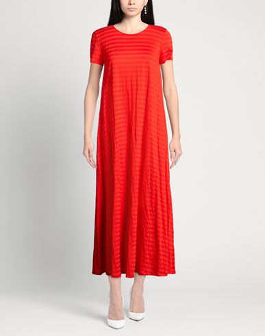 Woman Midi dress Tomato red Size M Cotton, Metallic fiber