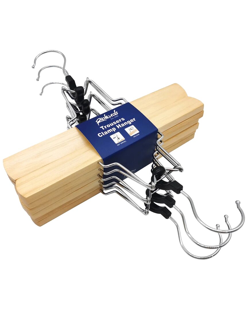 Set Of 6 Trouser Natural Clamp Hangers