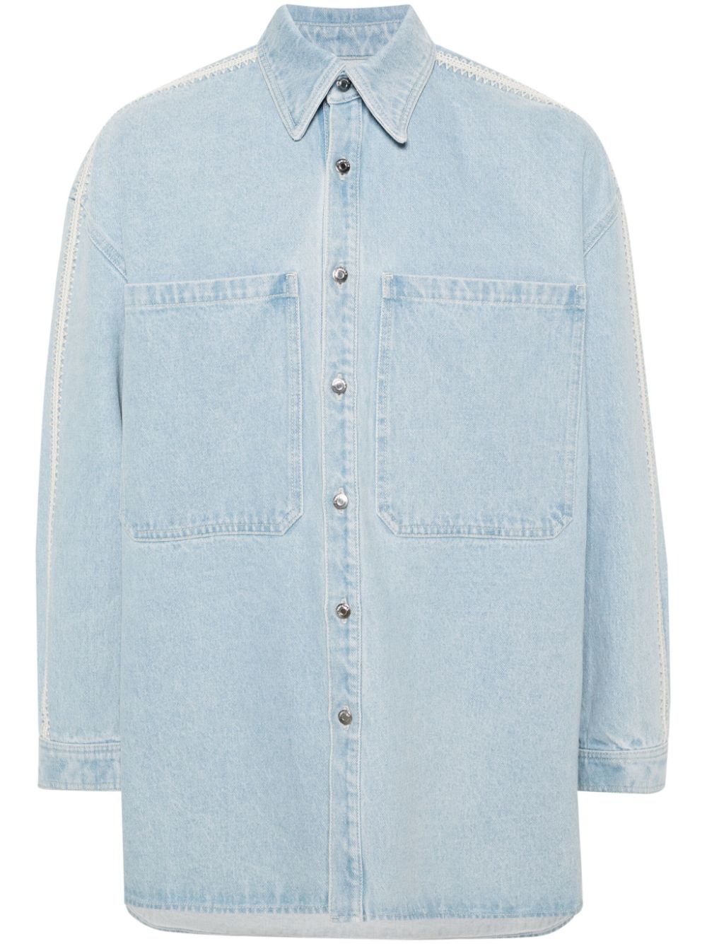 Crochet-detaling denim shirt jacket - Blue