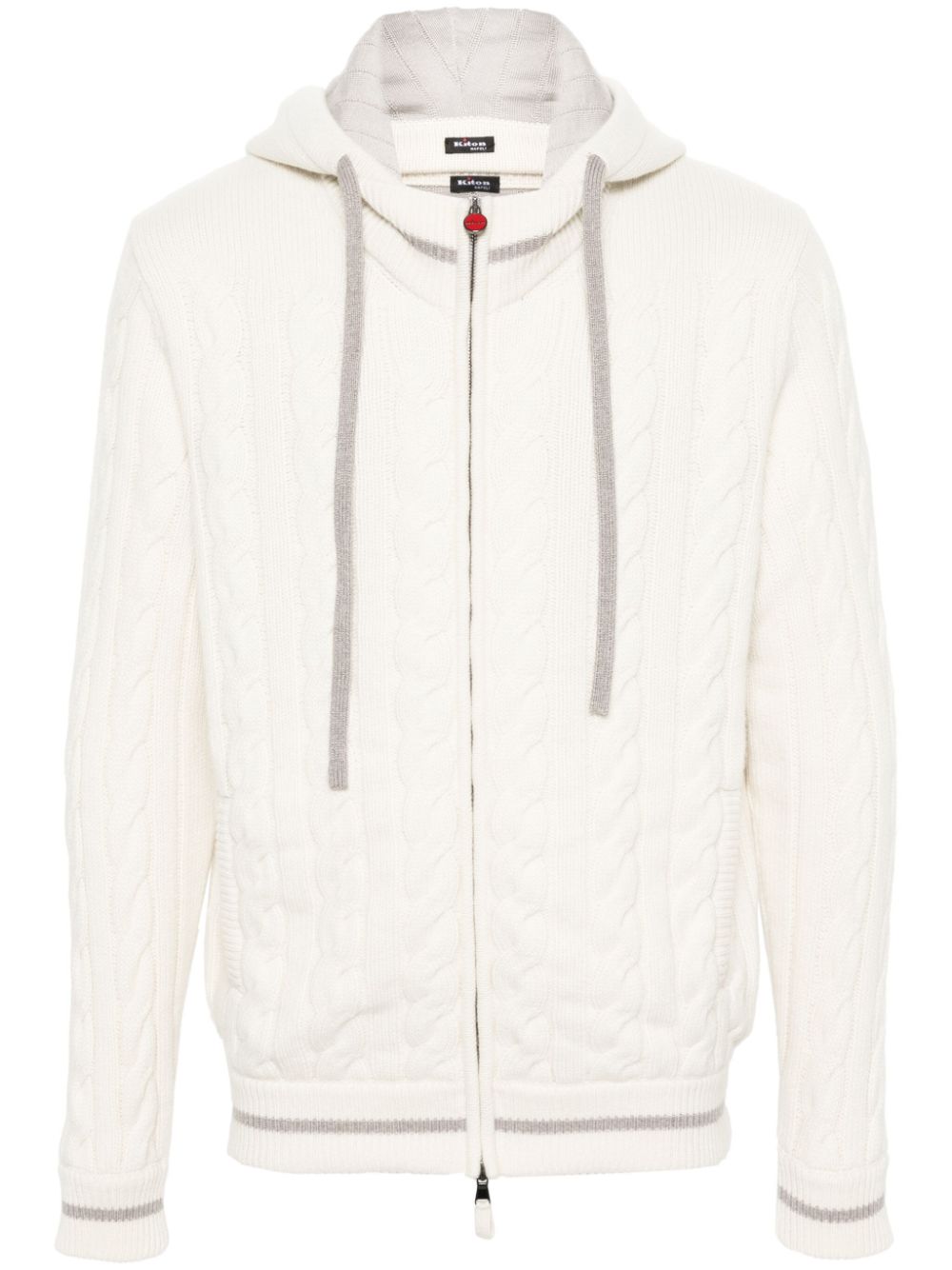 Cable-knit cashmere hooded jacket - Neutrals